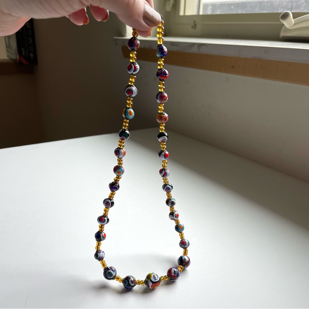Gorgeous vintage Murano/Venetian style art glass millefiori necklace barrel clas - Picture 9 of 12